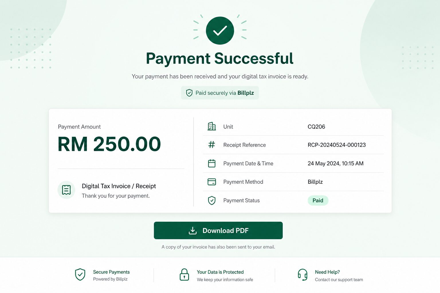 Paid digital tax invoice receipt